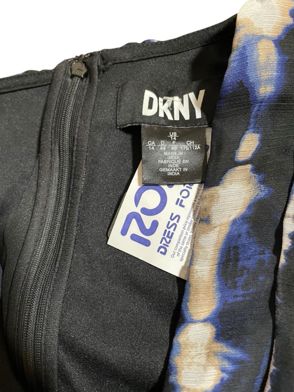 DKNY Navy and White Tie-Dye Maxi Dress with Front Knot - Picture 2 of 5